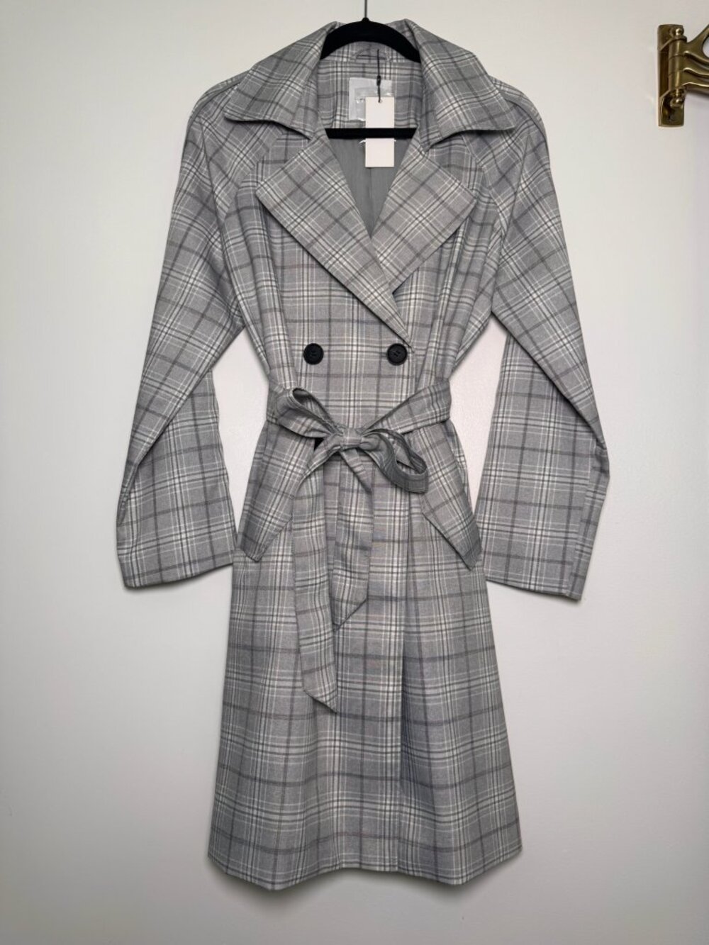 Pieces Preppy Gray & Violet Plaid PCBrielle Trench Coat S NWT